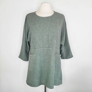 MILL VALLEY Green Striped Dolman Tunic Top Size S Lagenlook Modest Linen Blend